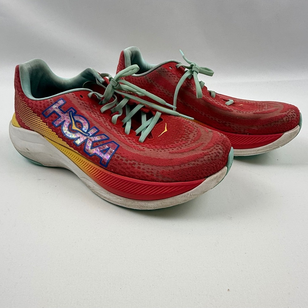 Hoka One One Mach X Womens 10 Running Shoes Red Blue 1141451 CRSCL Pebax Plate